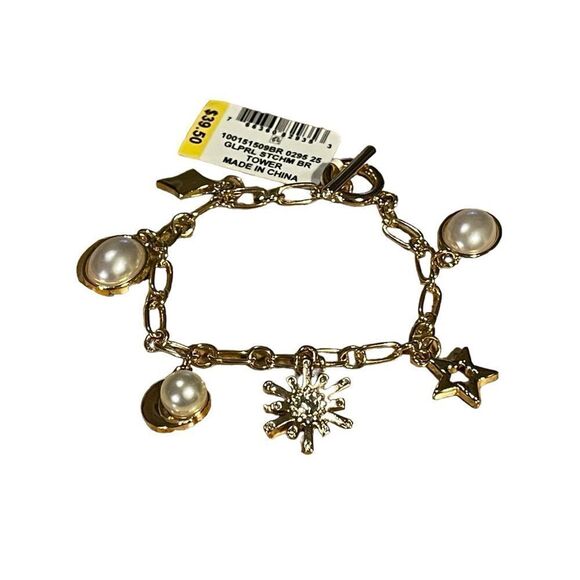NWT Charter Club Gold-Tone Crystal & Imitation Pearl Celestial Charm Bracelet - Picture 4 of 6